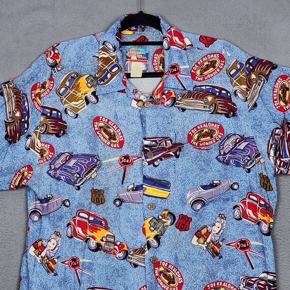 REYN SPOONER Hawaiian Shirt Mens Large Blue Classic Cars The Wonder Gas Route 66 - Picture 5 of 14